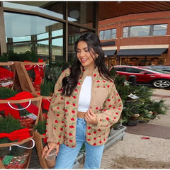Floral Plush Zipper Pockets Jacket