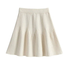 Solid A-line Knitted Pleated Mini Skirt Free From Label