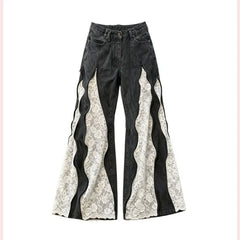 Lace Patchwork Flared Jeans