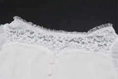 White Lace Trim Off-shoulder Ruffle Cuff Lantern Sleeve Top