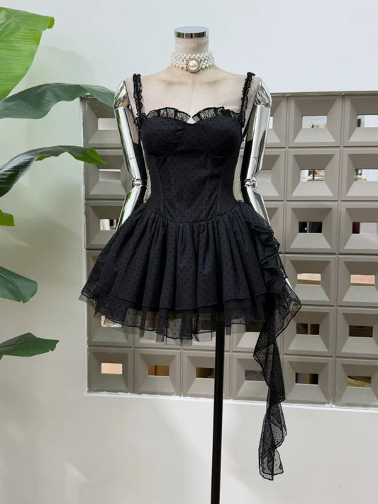 Polka Dot Tiered Ruffle Hem Mini Dress