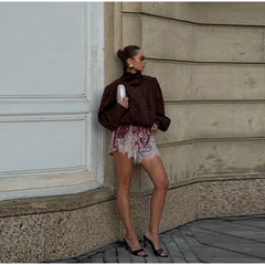 Velvet Lace Trim Shorts