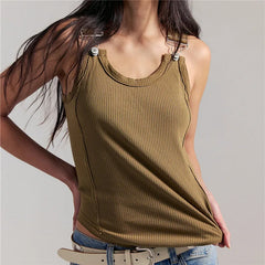 Ribbed Adjustable Buckle Strap Tank Top