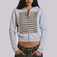 Gold Cord Embroidery Military Zip-Up Hoodie