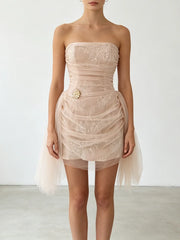 Strapless Draped Mesh Mini Dress