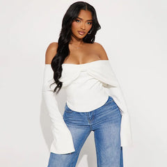 Bow One Shoulder Long-Sleeved Top