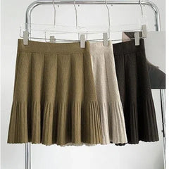 Knit Solid Elastic High Waist Pleated Mini Skirt Free From Label