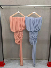 Slash Neck Fold Draped Mini Dress