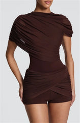 Draped Mesh Cape Sleeve Playsuit