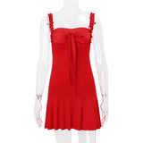 Red Frill Strap Tie-Up Mini Dress