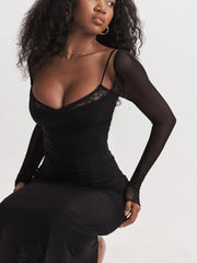 Black Long Sleeve Mesh Bodycon Maxi Dress - Free From Label