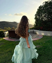 Ruffles Cut Out Flower Strapless Maxi Dress