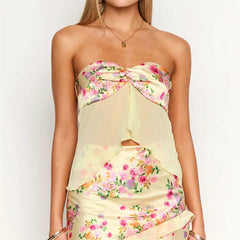 Floral Print Mesh Bandeau Top