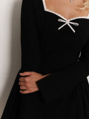Black Square Collar Bowknot A-line Mini Dress