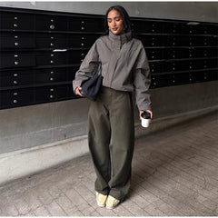Stand Collar Drawstring Parka Jacket