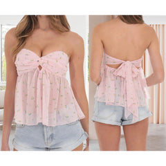 Pink Babydoll Tube Tie Up Top