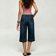 Dark Wash Denim Wide Leg Capri Pants