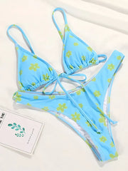 Blue Floral Tie Up Bikini Set - Free From Label