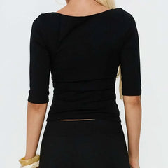 3/4 Sleeve Decorative Button Tee