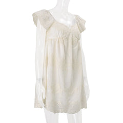 Embroidered Lace Bubble Sleeves Mini Dress