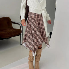 Plaid Irregular Hem Midi Skirt