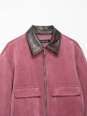 Pink Corduroy Turn-Down Collar Zipper Jacket