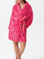 Christmas Fuzzy Fleece Short Robes with Belt Pockets