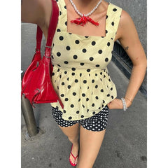 Polka Dot Square Neck Babydoll Shirt