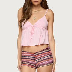 Babydoll Bow Tied V Neck Crop Top