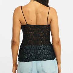 Lace Spaghetti Strap Handkerchief Hem Sheer Top