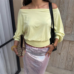 Off Shoulder Long Sleeve Crop Top