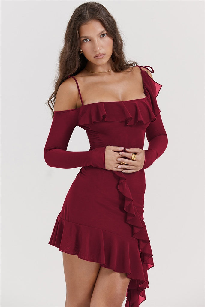 Long Sleeve Off-shoulder Ruffle Mini Dress