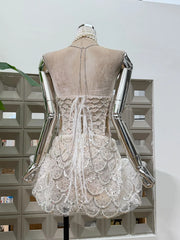 Patchwork Diamond Back Lace Up Sleeveless Mini Dress