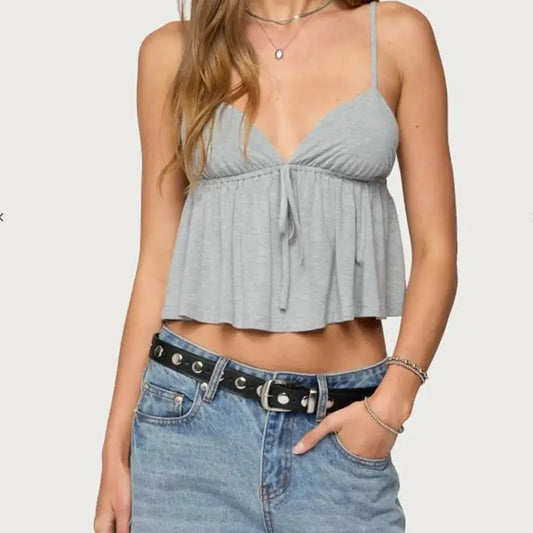 Babydoll Bow Tied V Neck Crop Top