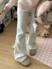 Flare High Waist Butterfly Embroidery Track Pants