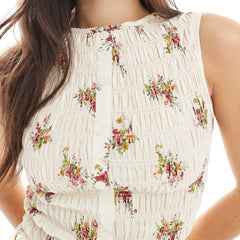 Floral Print Smocked Buttoned Top
