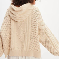Beige Cabel Knit Hooded Top
