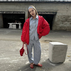 Polka Dot Hooded Button Jacket