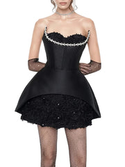 Rhinestone Trim 3d Frill Hem Corset Mini Dress