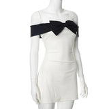 White Off-shoulder Bow Mini Dress