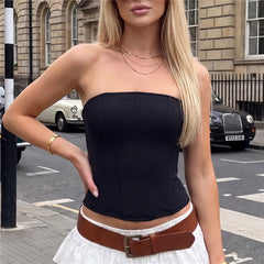Plaid Solid Strapless Corset Top