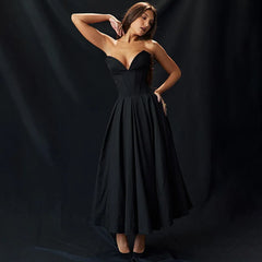 Black Deep Neck Strapless Frill Midi Dress - Free From Label