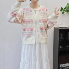 Heart Flowers Knitted Sweater Cardigan