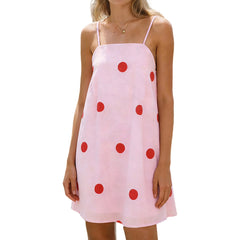 Pink Dot Print Mini Spaghetti Strap Dress
