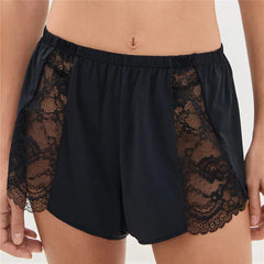 Satin Lace Side Panel Elastic Waist Pajama Shorts