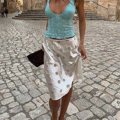 Satin Polka Dot Midi Skirt