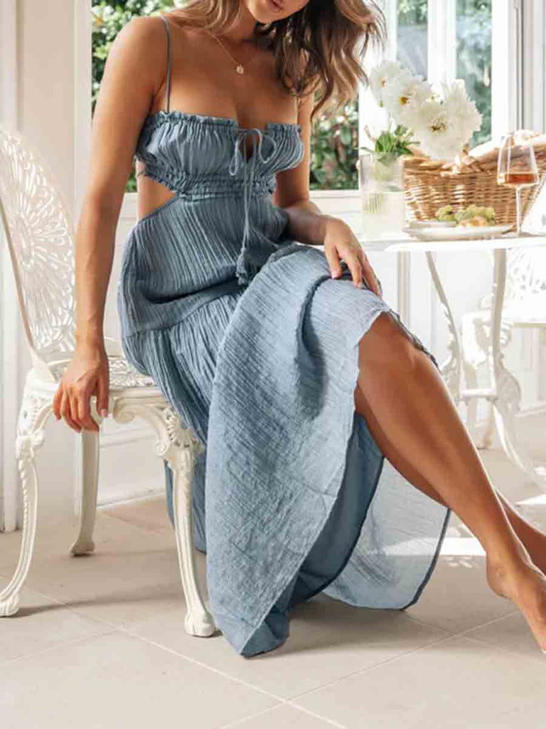 Ruched Tie-Up Strappy Maxi Dress