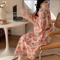 Printed Long Sleeve Night Gown Robe