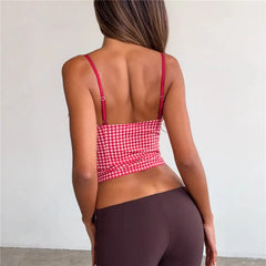 Gingham  Lace Sweetheart Neck Cropped Cami Top