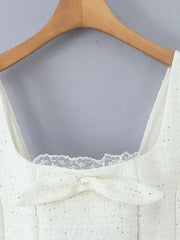 White Tweed Sparkle Bow Flare Mini Dress